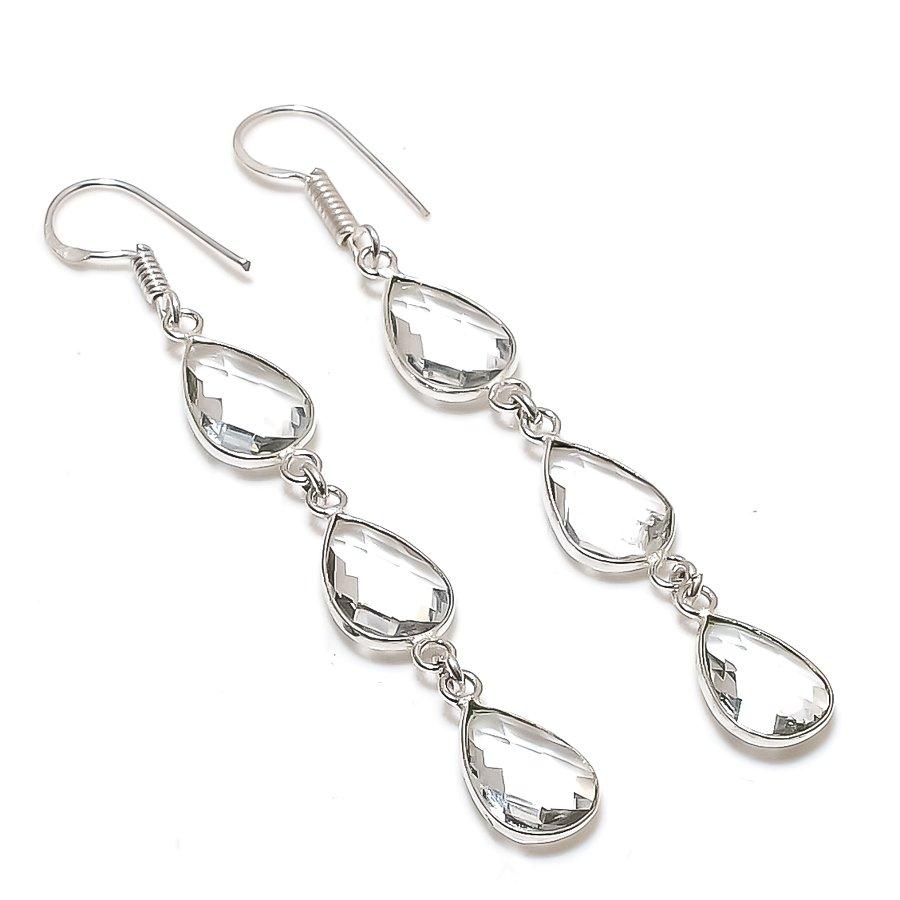 Natural White Topaz Gemstone 925 Sterling Silver Jewelry Earring 2.64 AE-12511