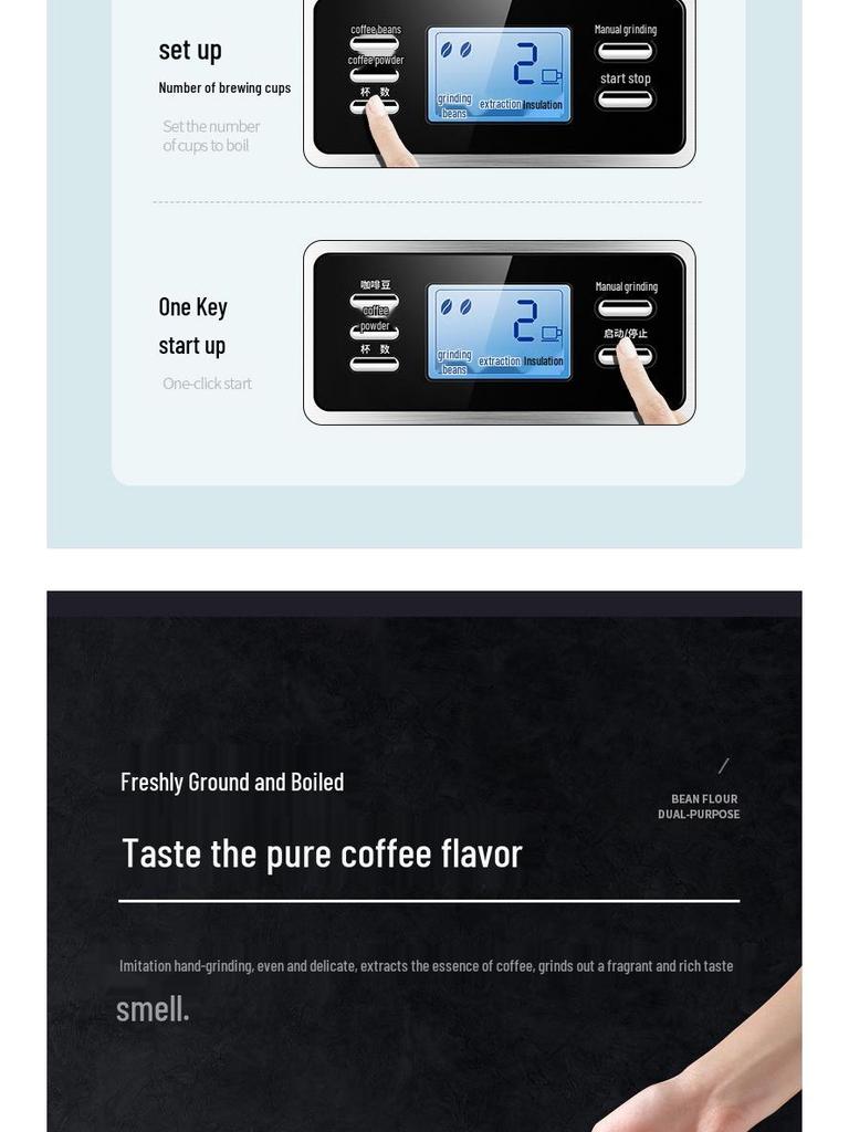 Automatic Cross-Border Coffee Maker: Fresh Ground, Compact, All-in-One Drip Coffee Pot for Home and Office