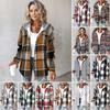 Women's Hooded Plaid Button Up Shirt Jacket Loose Fit Casual Long Sleeve Coat