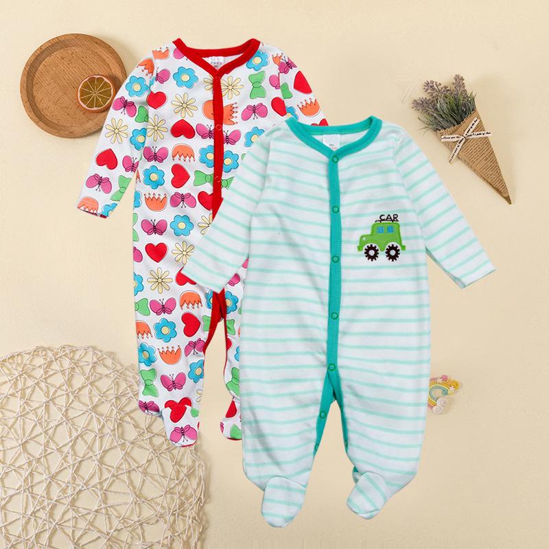Newborn Long Sleeve Harem Rompers with Feet - Spring/Summer Crawling Baby Clothes