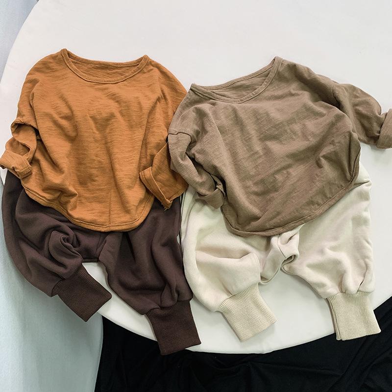 Kids Solid Color Long Sleeve Casual Cotton T Shirt For Boys And Girls