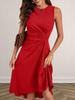 New Imported Crew Neck Sleeveless Dress, Long Sleeve Slim Fit High-Waisted Asymmetrical Hem Solid Color Women's Clothing