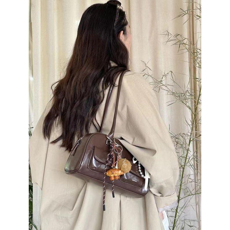 Yunzhen Same Bag for Women 2025 Fall and Winter New Arrival South Korea Ins Large Capacity Retro Bowling Satchel Shoulder Bag