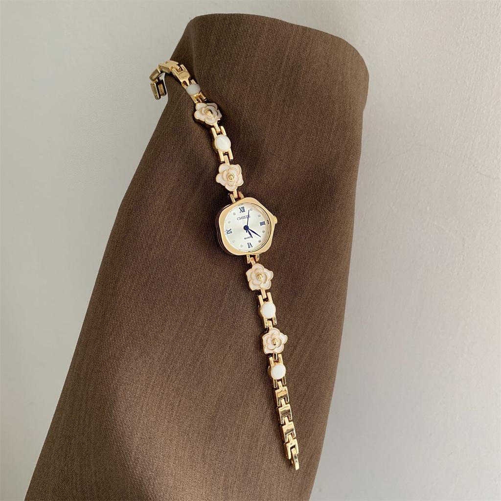 New Fashion Xiaoxiang‑Style Bracelet Watch Korean‑Style Camellia Elegant Light‑Luxury Wrist Watch For Ladies Small Blue Pointer Design