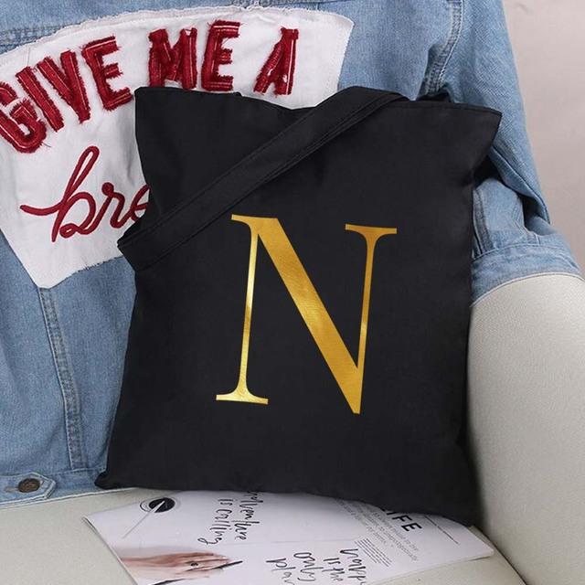 Damen Einkaufstaschen Eco Shopper Klassische Buchstaben Umhängetasche Mode Schwarz Druck Handtasche Canvas Tragetasche Einkaufstasche