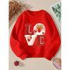 Kids Crewneck Sweatshirt, Knitted Love Letter Heart Print, Soft Comfort Long Sleeve Pullover