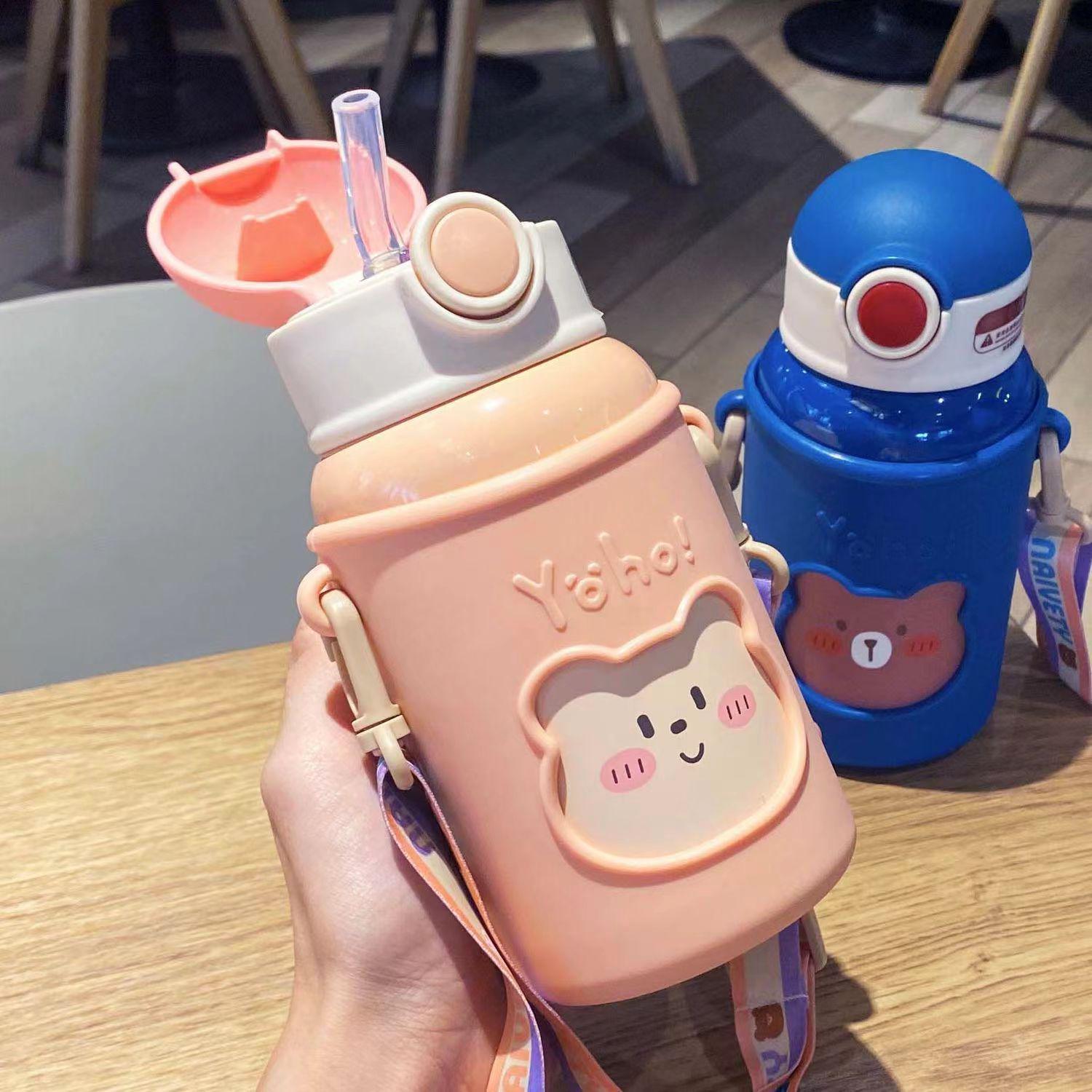 316 Stainless Steel Dual-Use Kids Thermos Cup - Large Capacity, Portable Straw Water Bottle, Cute Design 450ml