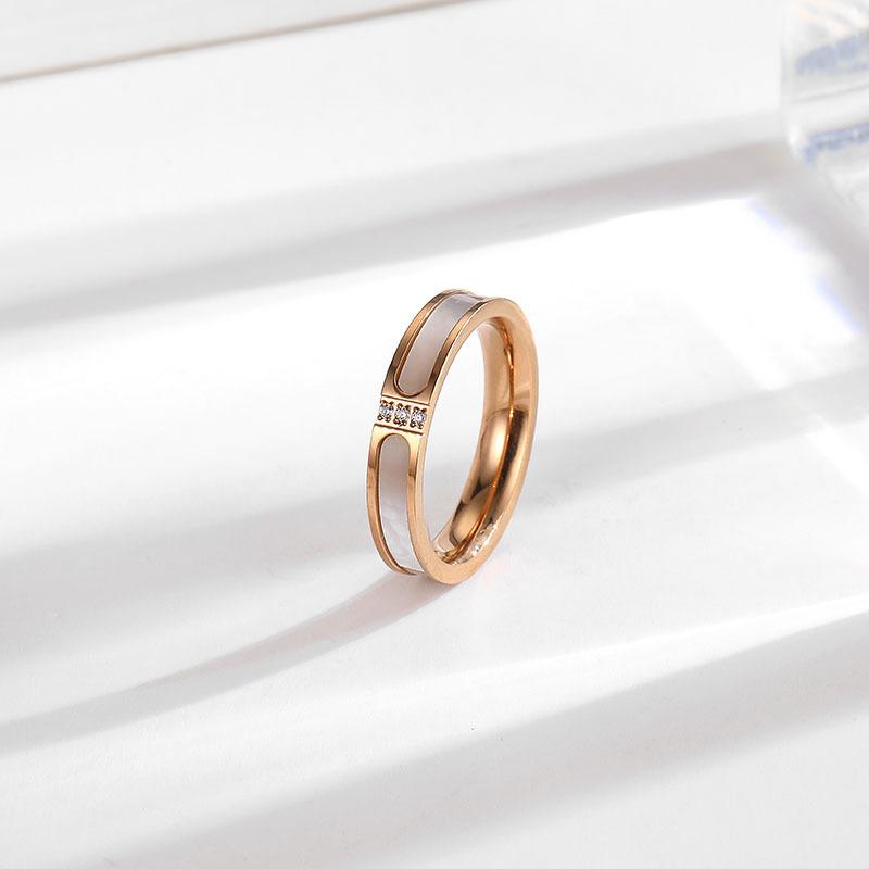 Japanese and Korean Three White Shell Titanium Steel Rings Women's Ins Style High-end Couple Ring Jewelry