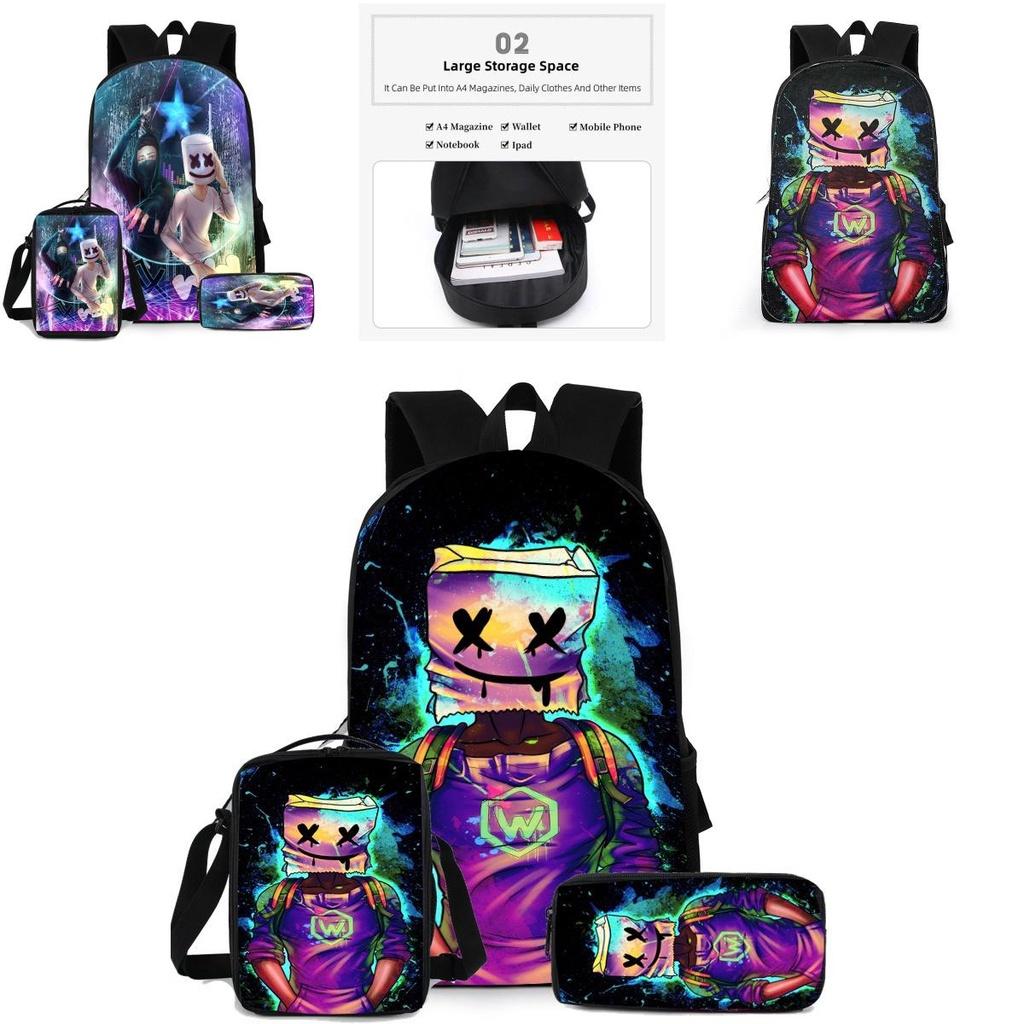 Marshmello Backpack Set Durable Versatile Stylish For School Travel