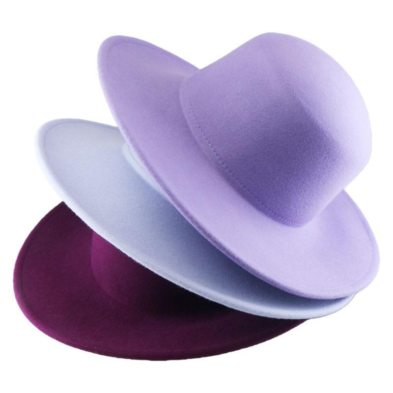 Autumn And Winter Wool New Big Brim Thickened Top Hat Felt British Retro Solid Color Light Board Flat Top Hat For Men And Women
