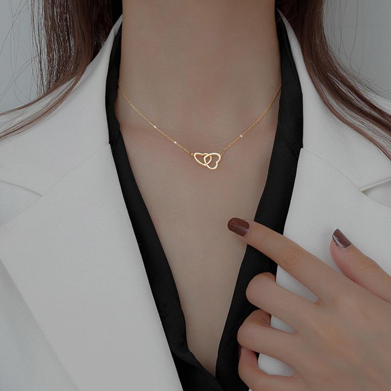New 925 Silver Heart Necklace Simple Geometric Shape Charm Pendant Choker Birthday Gift Women's Exquisite Jewelry