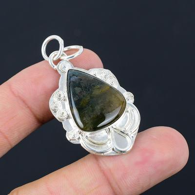 Friendship Day Sale Natural Solar Moss Agate 925 Sterling Silver Pendant Jewelry