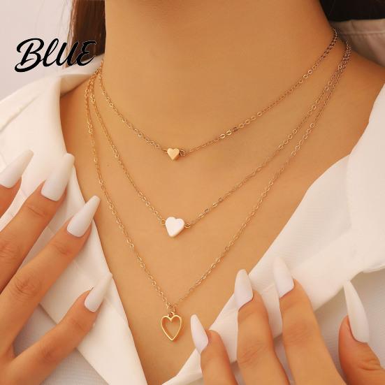 Heart Pendant 3Pcs/Set Women Necklace Three-Layer Stacking Design Sweet Charm