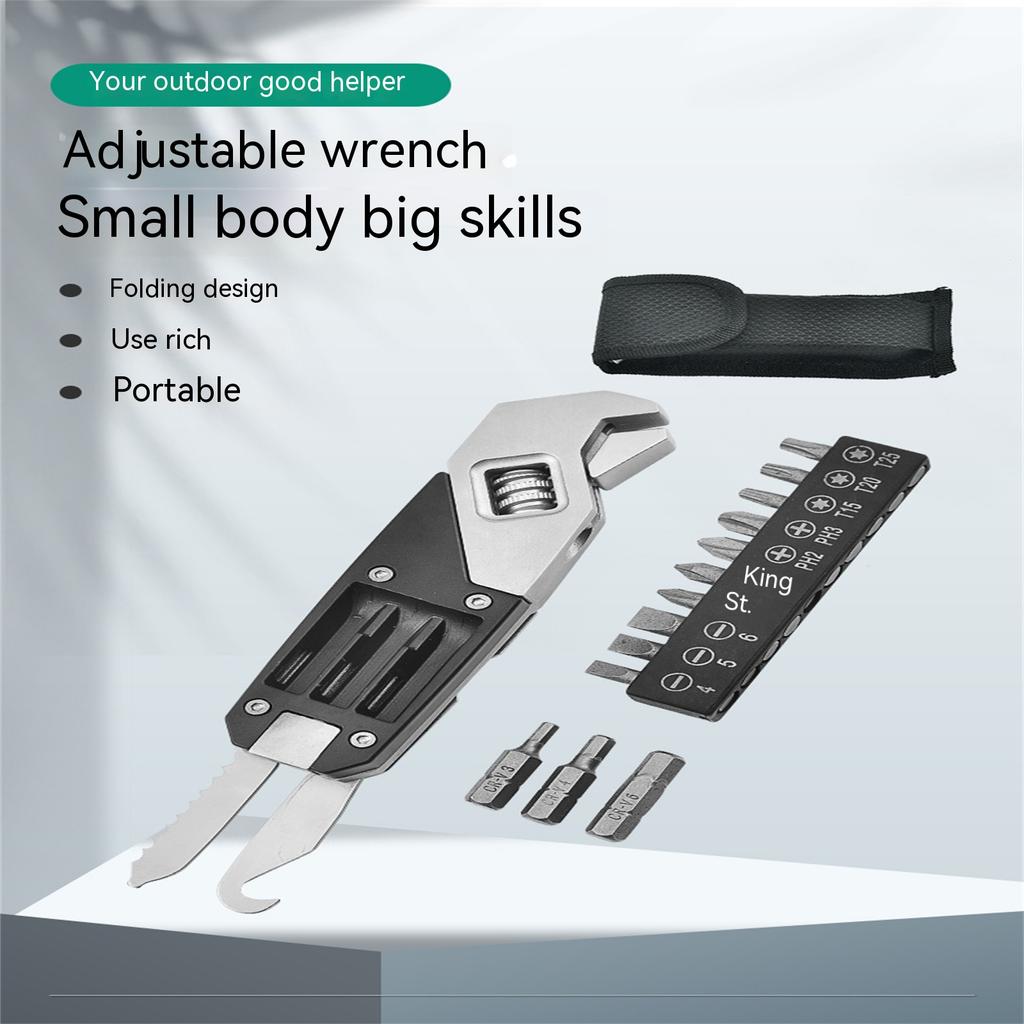 13 In 1 Mini Wrench Multi-Function Adjustable Wrench Portable Screwdriver 13 Bits Knife Stainless Steel Outdoor Home DIY Hand Tools