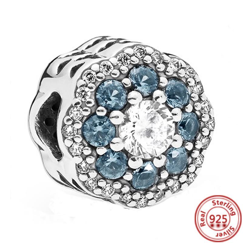 925 Sterling Copper Blue Glass Zircon Series Sparkling Pendant Simple Classic Beads Fit Original Pantaro Charms Bracelet Zircon