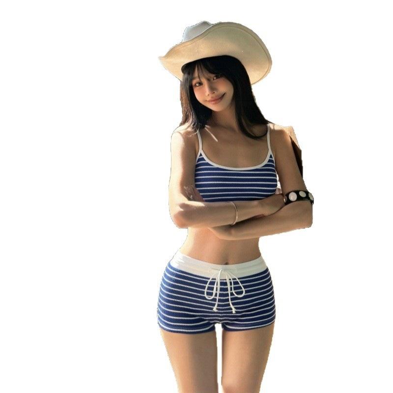 1011 new summer simple bikini two-piece set striped color matching fashion swimsuit sexy women's boxers vacation