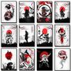 Japanese Black Samurai Geisha Koi Carp Warrior Figures Sunset Art Painting Wall Canvas Posters and Prints Living Room Home Decor