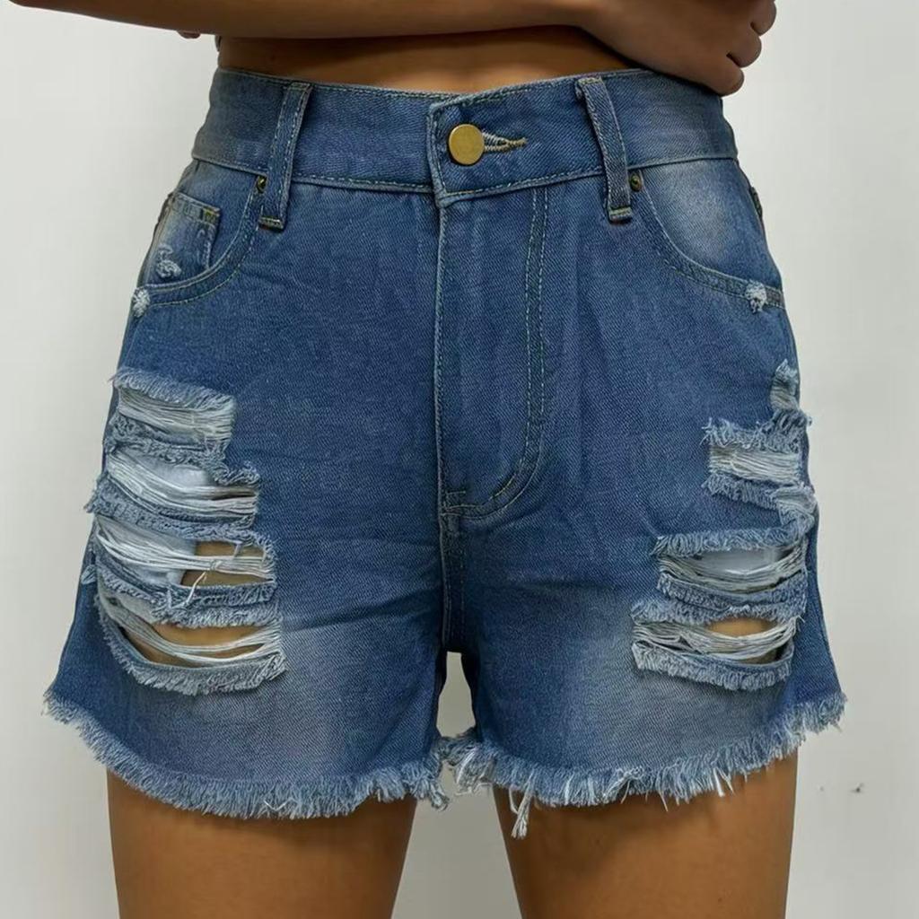 Dames gekleurde jeans, stretch, slim fit, distressed denim shorts