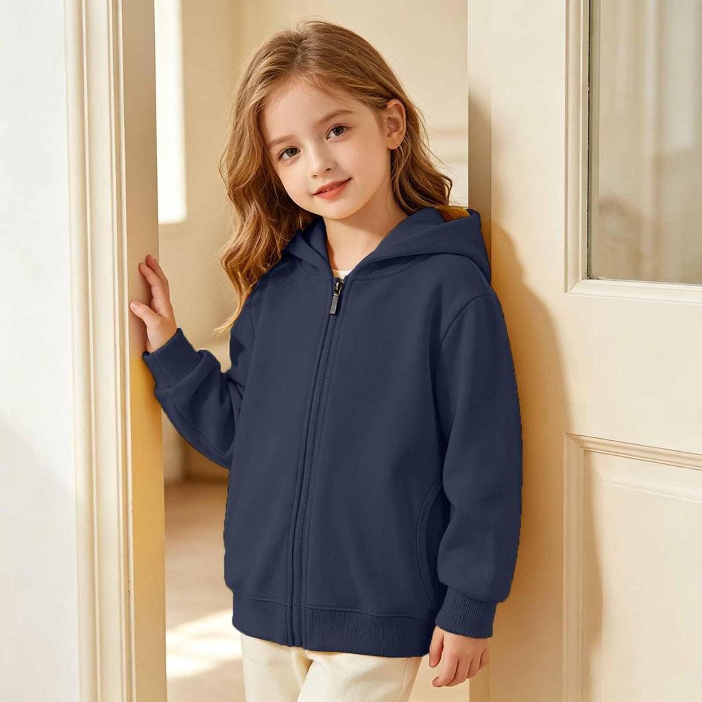 Kids Zip-Up Hoodie for Boys and Girls, Color Long Sleeve Casual Top