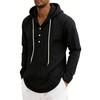 Men's Striped Hooded Casual Shirt Long Sleeve Linen Cotton Casual Tops Drawstring Beach Hoodie Blouse