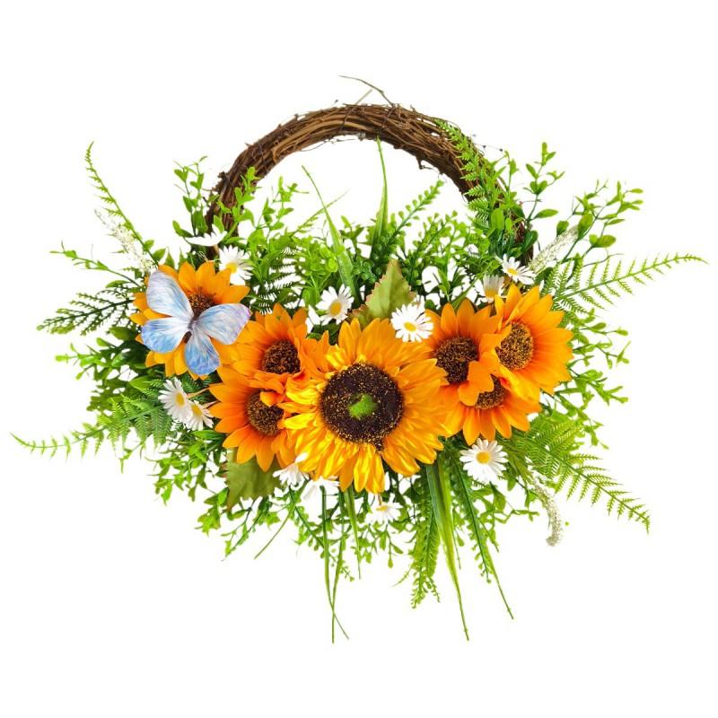 Artificial Sunflower Wreath Front Door Decoration Rustic Farmhouse Style Wall Hanging Floral Ring