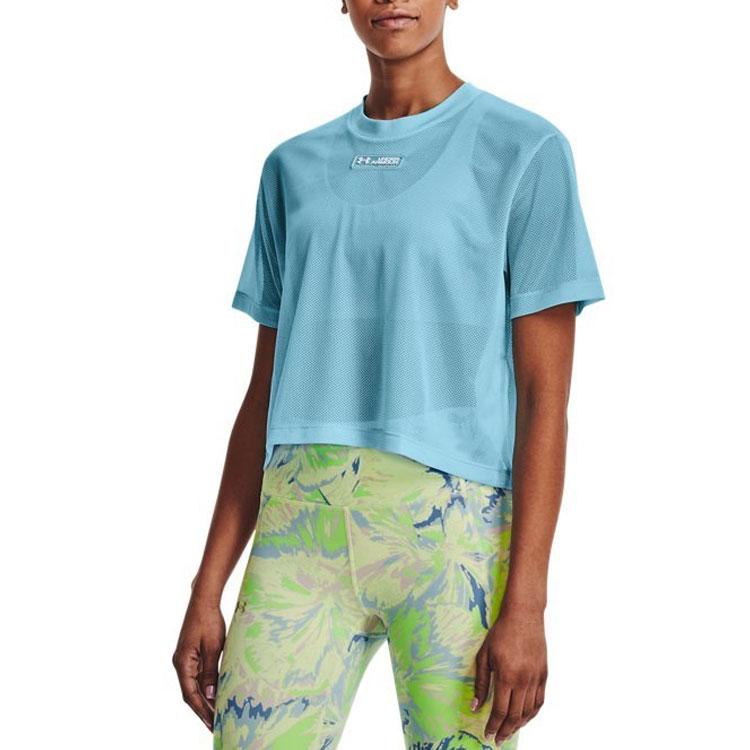 Under Armour Solid Color Short Sleeve Mesh Training T-Shirt Women tops Blue 1371072-293