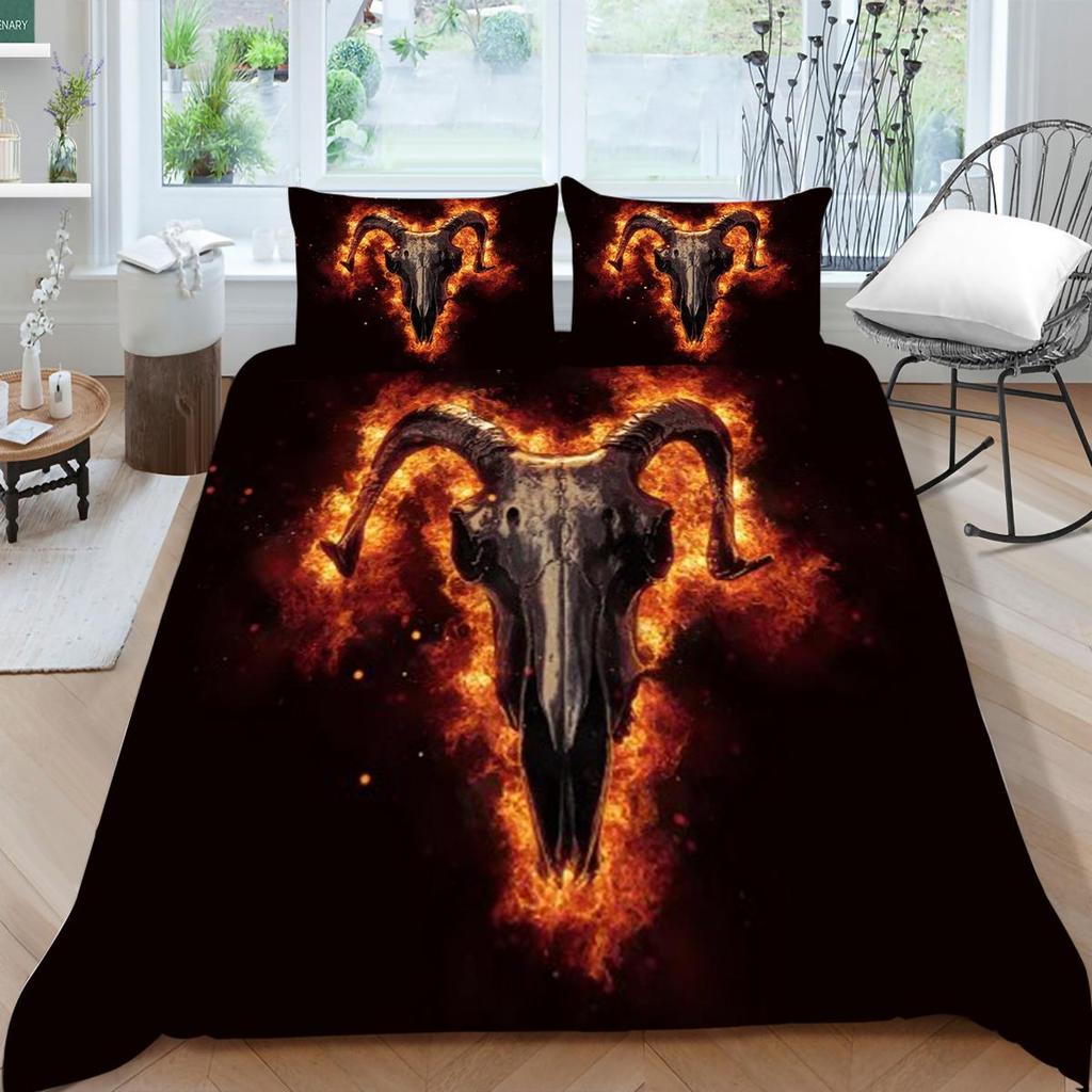 Bettbezug-Set mit Totenkopf-Druck, für King-Size-Bett, Doppelbett, Heimtextilien, modische Bettwäsche, Anzug, Bettbezüge, einzigartiges Design