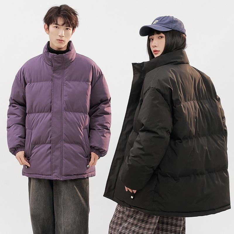 Men's Winter Stand Collar Cotton Padded Jacket - Casual Solid Color Warm Outerwear.