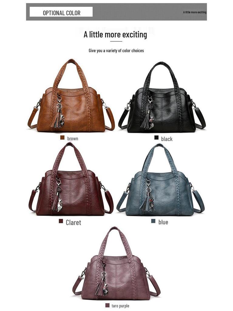 Duża pojemność Retro Miękka skóra Torba Mom – Damska Europejski i Amerykański Styl Jednoramienna Crossbody