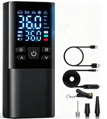 Air Pump, Portable Pump, Automatic Shutoff, Compatible with Presta / English / Schrader Valves, Electric Air Pump, Fast Fill
