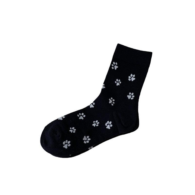 Women's Cartoon Pattern Cat Paw Print Cotton Socks, Trendy Mid-calf Socks, School Style, Versatile and Simple Dog Paw Socks