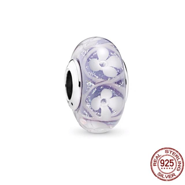 925 Sterling Silver White Red Blue Lucky Four -Leaf Clover Murano Glass Charm Jewelry Bead Fit Sweet Fasion Bracelet