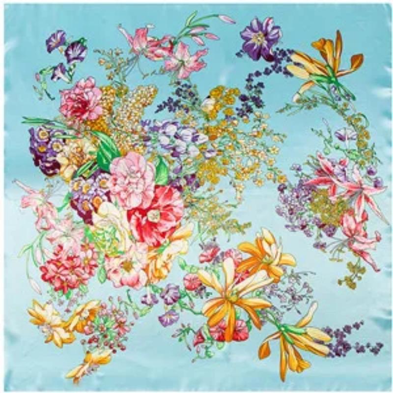 90*90 cm Luxury Brand Butterfly Floral  Print  Women  Silk Scarf Europe Style Square Scarves four seasons Shawls Satin scarfs