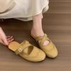 Niche Retro Round Head Flat-bottomed Bag Head Slippers Women's Summer Wear British Brock Cross Strap Lazy Half-tray Sandals