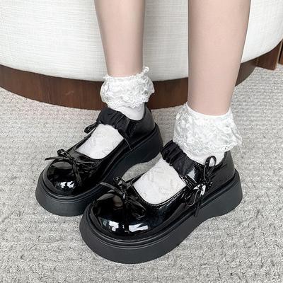French Thick Heel Thick Sole Mary Jane Shoes Women's 2025 New Summer and Autumn Light Mouth Small Leather Shoes Bow with Skirt Single Shoes