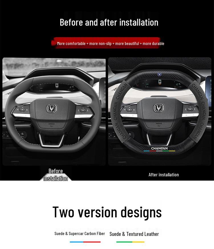 Suede Carbon Fiber Steering Wheel Cover for 2022 Changan CS55 PLUS