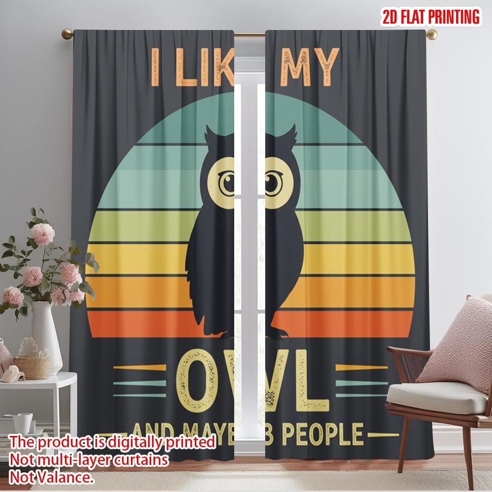 

2pcs 2D flat printing Curtain Owl Lover Gift Retro Vintage Polyester Without Electricity 0 for Parties and Everyday Decor Easy 52.50×116.00 CM 2pcs