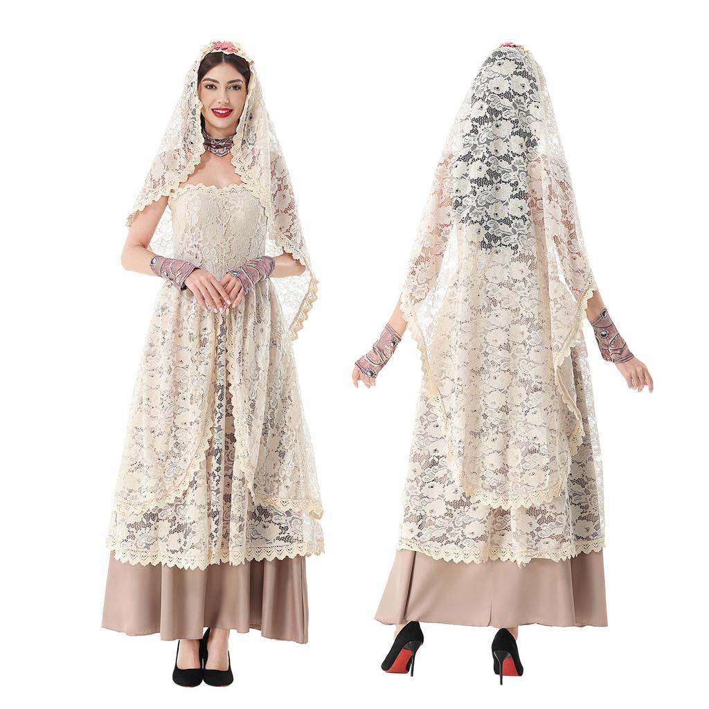 Halloween costume medieval court style lace nun ghost bride vintage dress carnival horror dress