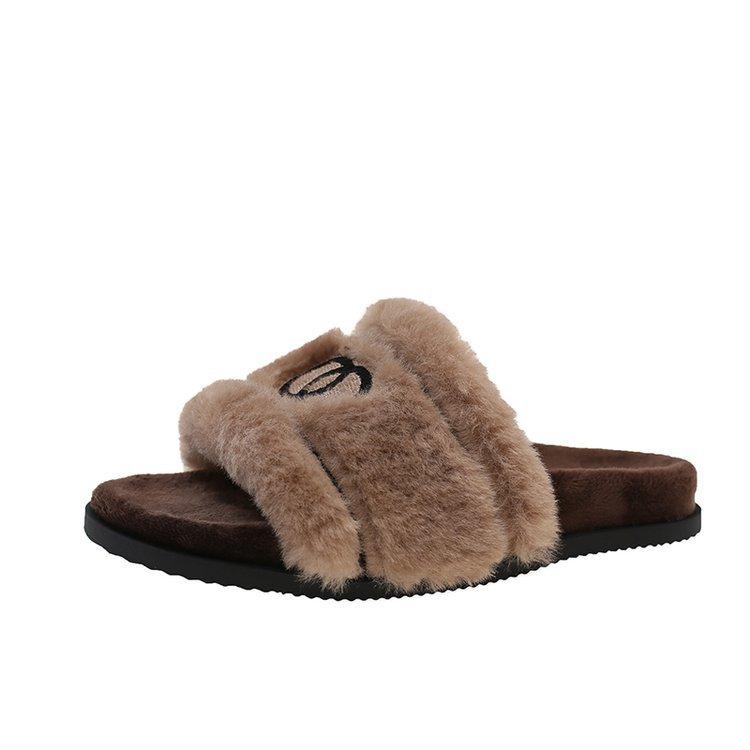 Retro Plush Embroidered Plush Slippers Women's Autumn and Winter Wear 2025 New Plush High-end Thick-bottomed Cotton Slippers