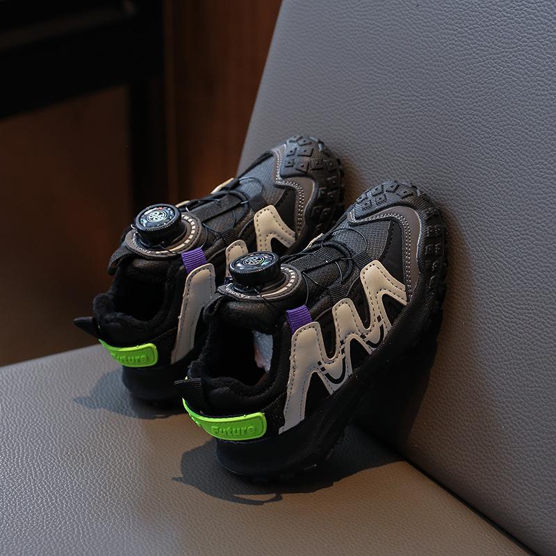 Boys Black Sneakers 2025 Autumn New Fried Street Running Children's Shoes Soft-soled Boys Dad Two Cotton Shoes