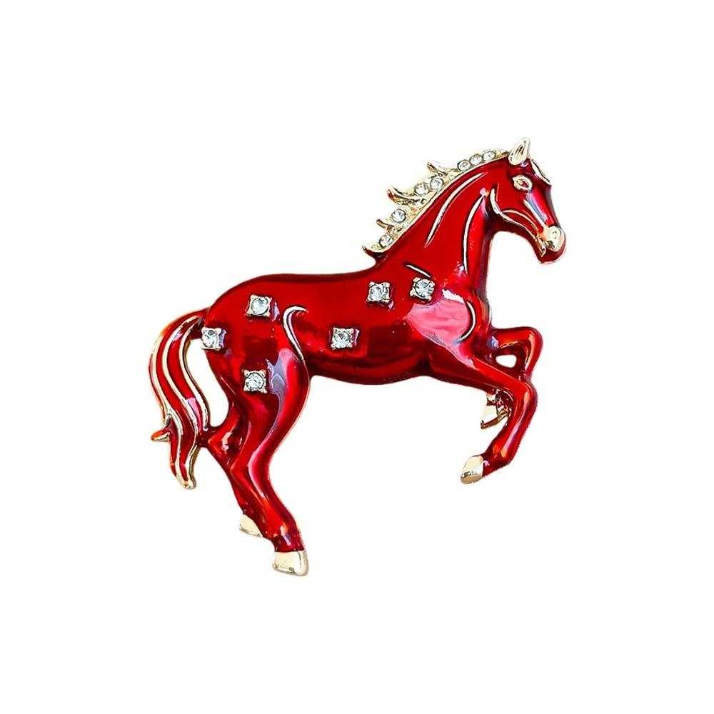 Chinese New Year Zodiac Animal Pins Horse Year Metal Pony Badge Pin Zodiac Horse Head Brooch  Women красный