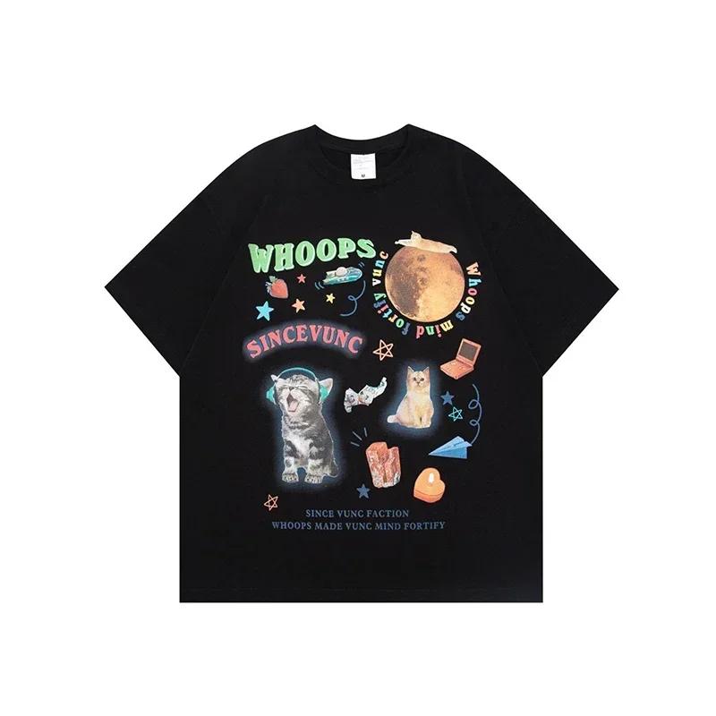 Rock Puppy Couple Clothing Rabbit Kawaii Women's T-shirt Y2k Fashion Blouse Harajuku Streetwear Cat Print Tops Women Clothing