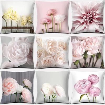 Fashionable and Classic Square Pillowcase, Pink Rose Pattern, Sofa Cushion and Pillow Cover In Living Room