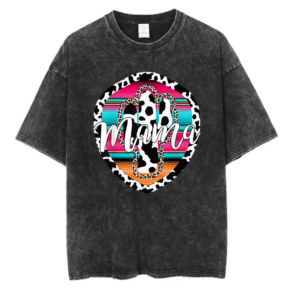 

Western Leopard Print Mom Grandma T Shirt Vintage Washed Black Cotton Loose Fit Short Sleeve Tops for Boho Moms 2XL
