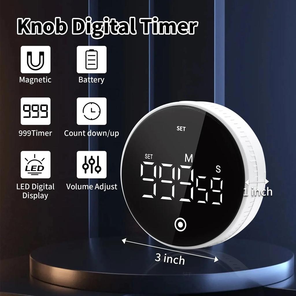 Smart Digital Timer with Magnetic Back, 999-Minute Countdown Clock, Large LCD Display Time Management Tool for Study Cooking
