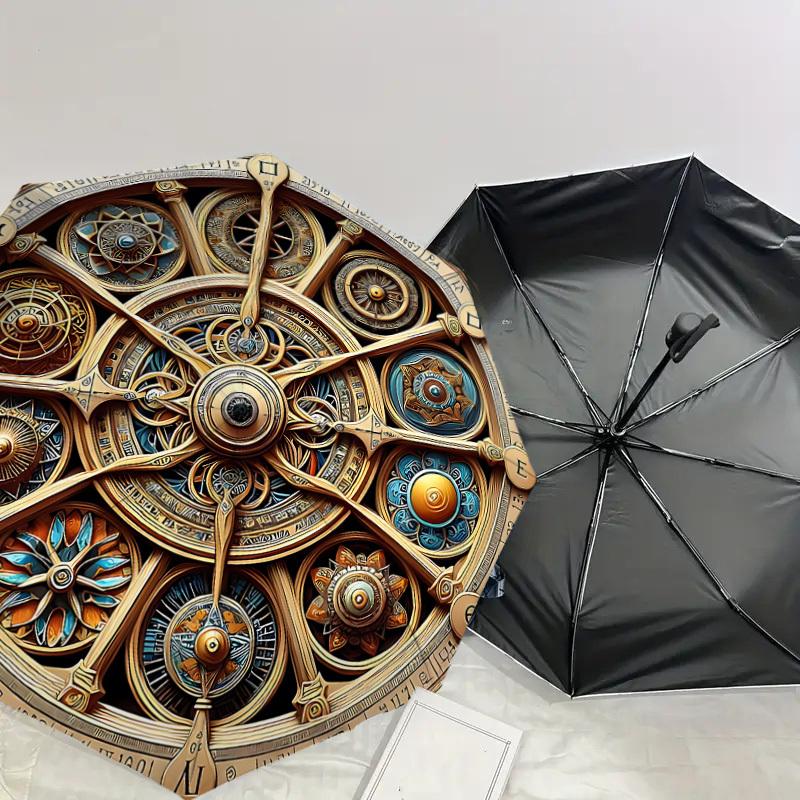 1PC clock faceAutomatic Open/Close Umbrella with Windproof, 8-Rib Sturdy Canopy, Durable Ribs, Fashionable Design, Outdoor Accessory, Fun Prin, Holida