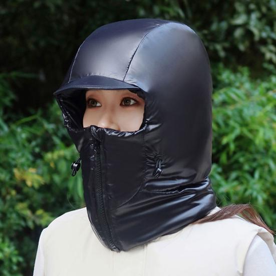 Winter Riding Hat Solid Color Thickened Brim Neck Wrap Windproof Warm Hat Adjustable Drawstring Design Skiing Hat