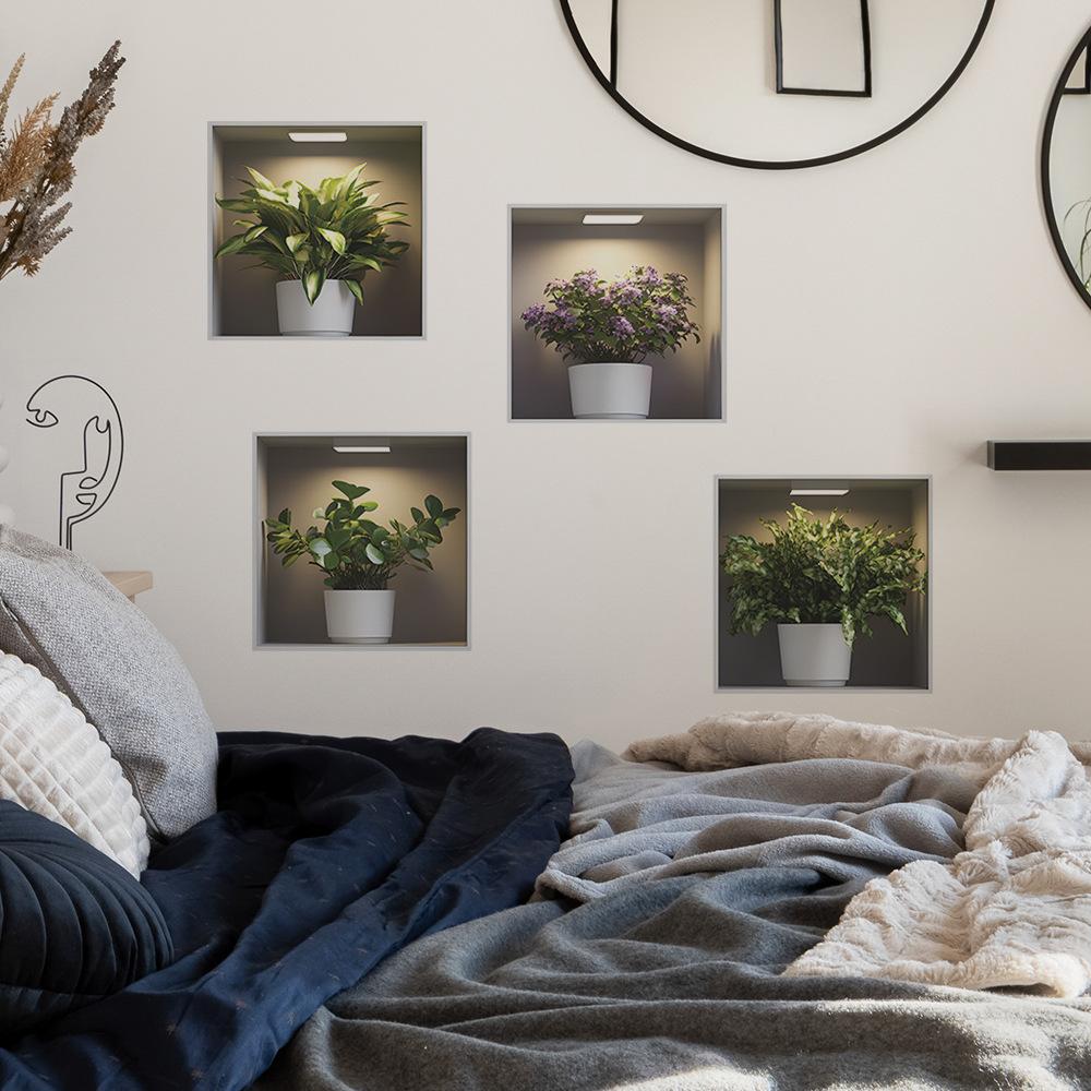 1Pcs 3D Creative Green Plants Potted  Wall Sticker DIY Crown Glass Decals for Living Room Bedroom Wedding Decor Self-Adhesive Refrigerator Stickers