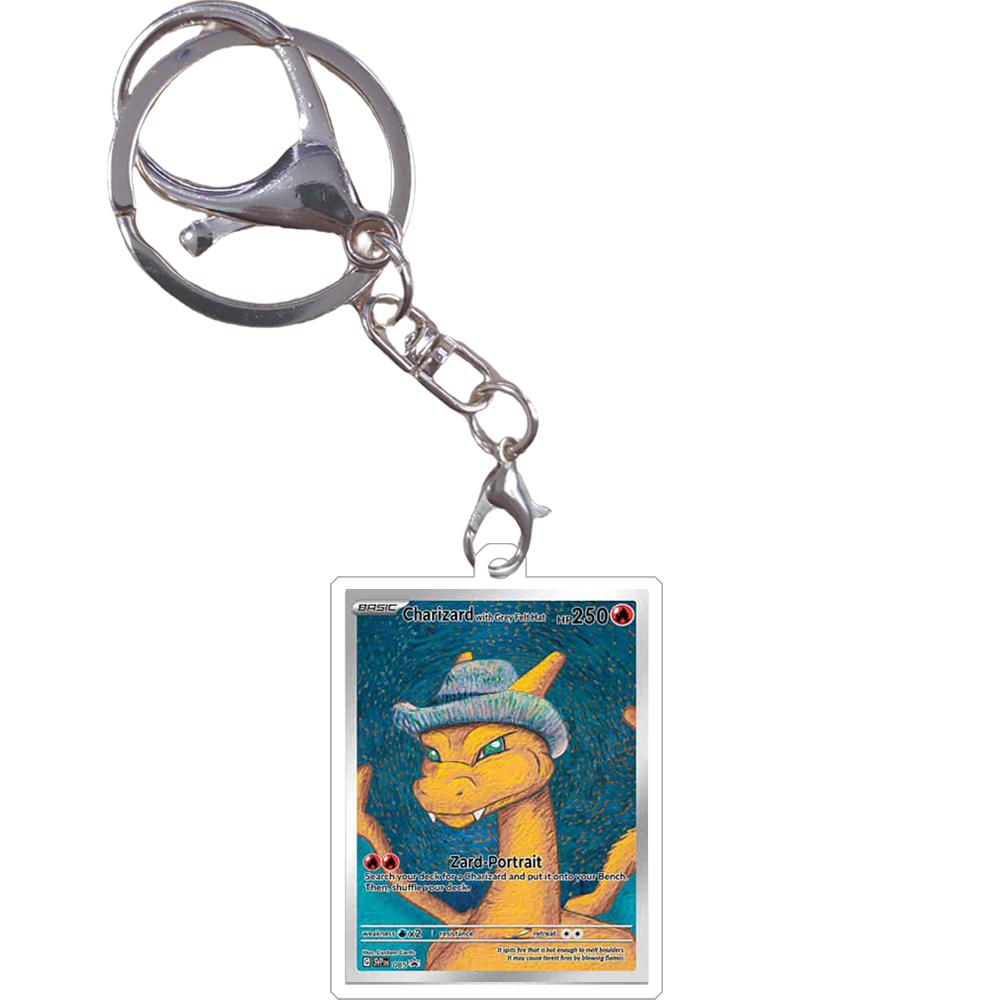Pokemon Keychain Van Gogh Oil Painting Series Eevee Charizard Mew Mewtwo Acrylic Small Cards Anime Game Pendant Game Prop Toys