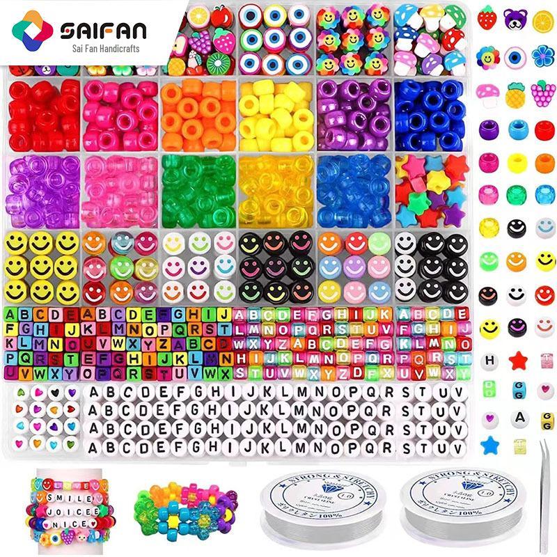 Handmade Barrel Beads DIY Kit: Complete Set for Bracelet Jewelry Making with Pony Beads